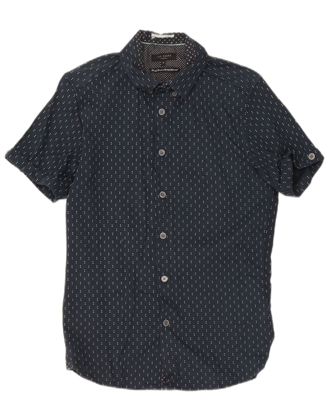 Ted Baker Camisa de manga corta para hombre Talla 3 Mediana Azul marino Algodón geométrico