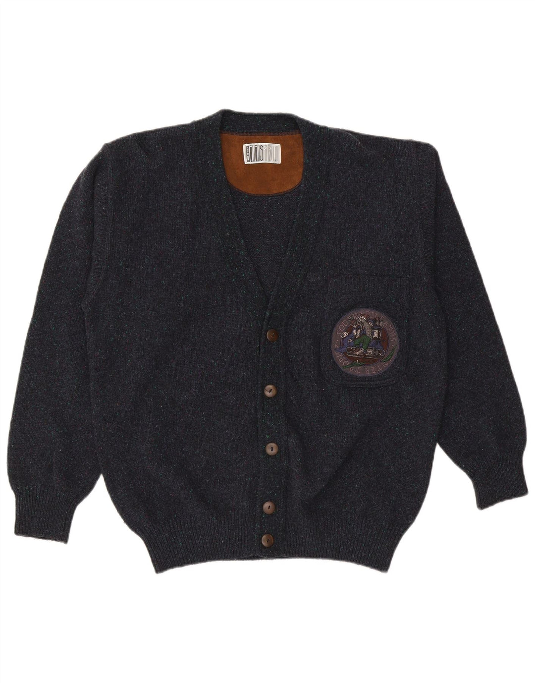 Vintage hombre Cardigan suéter IT 50 lana azul marino medio