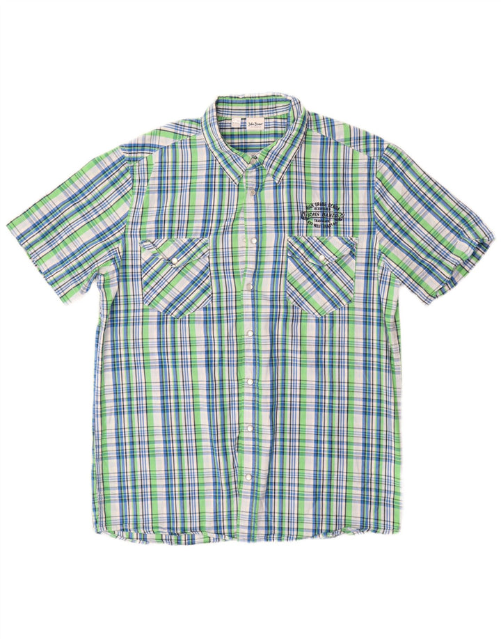 JOHN BANER Camisa de manga corta para hombre Talla 15 1/2 Mediana Cuadros multicolores