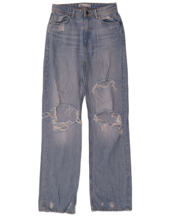Zara Jeans rectos desgastados para mujer EU 38 Small W28 L34 Azul