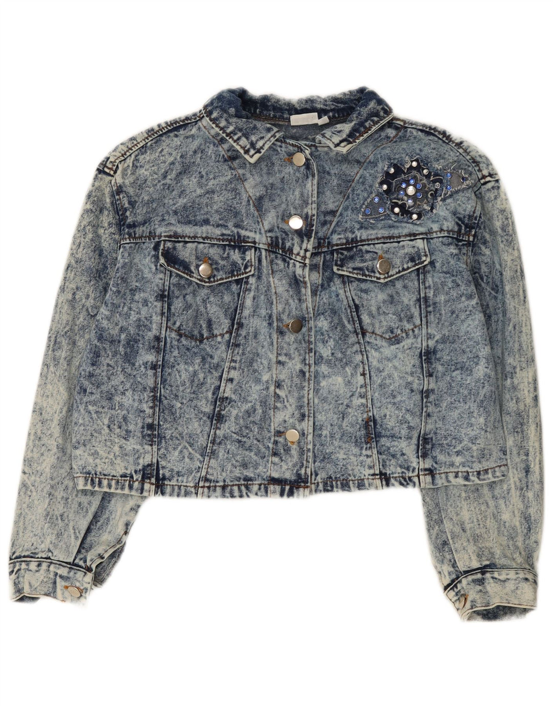 Vintage mujer crop chaqueta de mezclilla de gran tamaño IT 44 Algodón azul medio