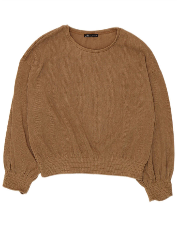 Zara Mujer Blusa Manga Larga Top UK 44 Poliéster Beige Medio