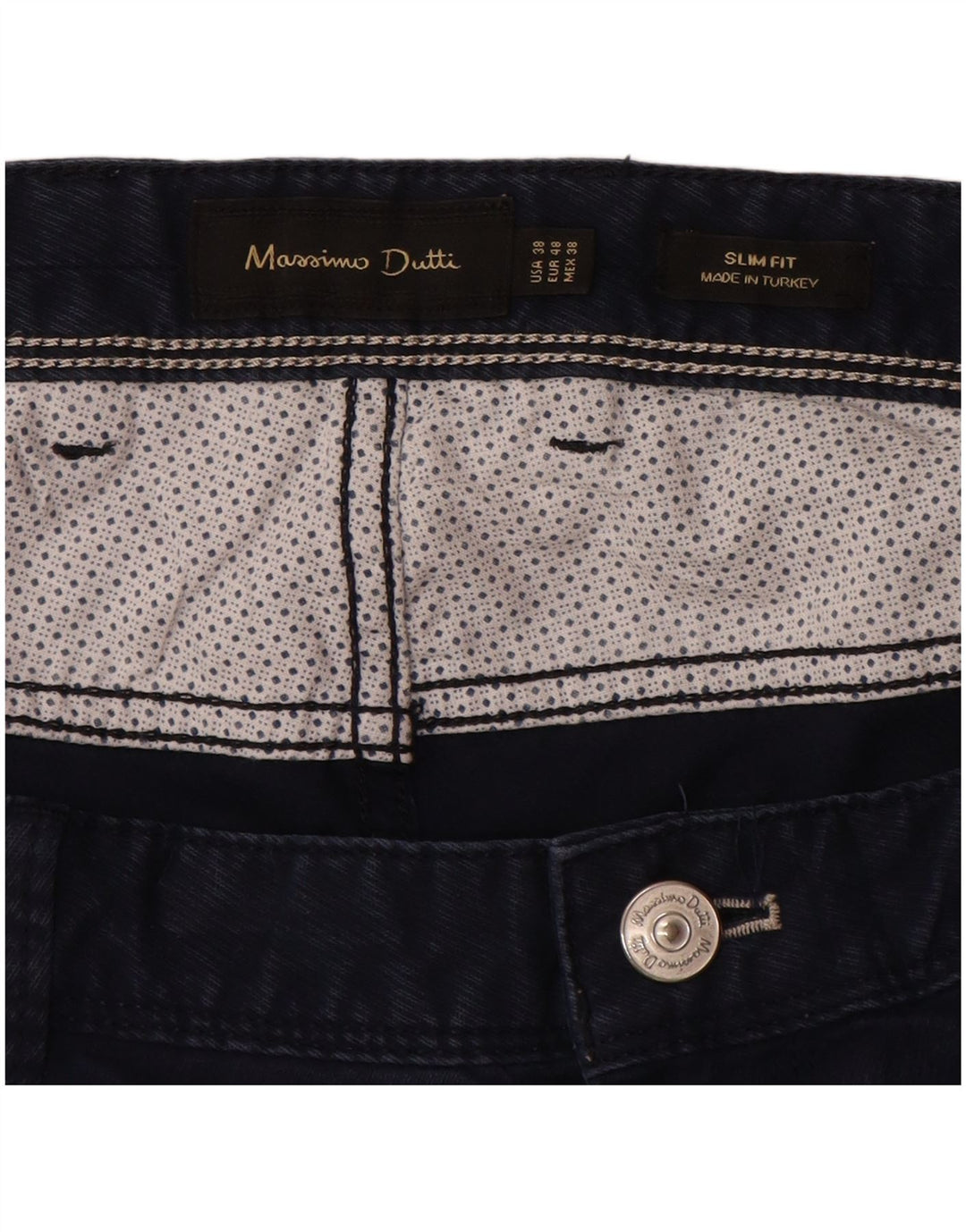 MASSIMO DUTTI Pantalones informales ajustados para hombre EU 48 XL W38 L32 Azul marino