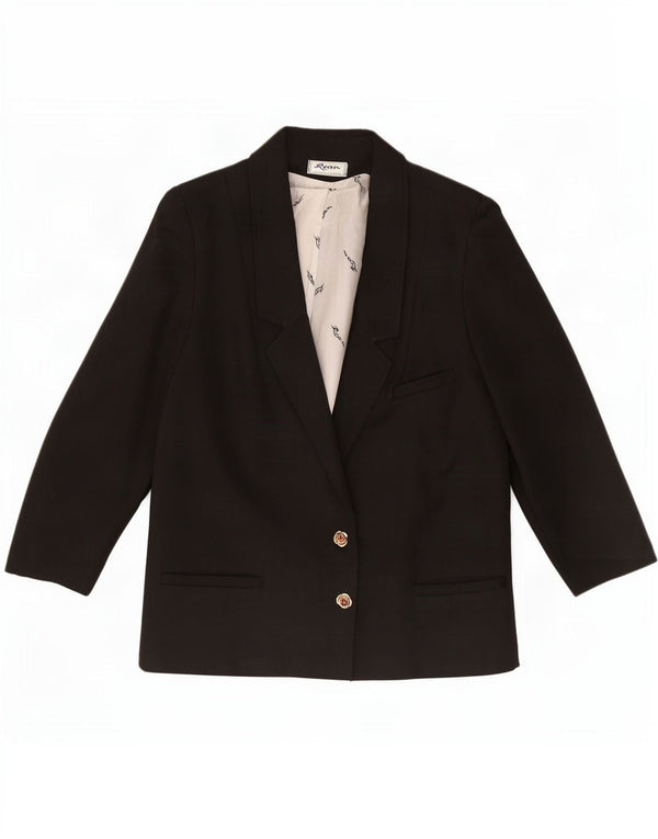 Vintage mujer 2 botones 3/4 manga Blazer chaqueta IT 46 viscosa negra grande