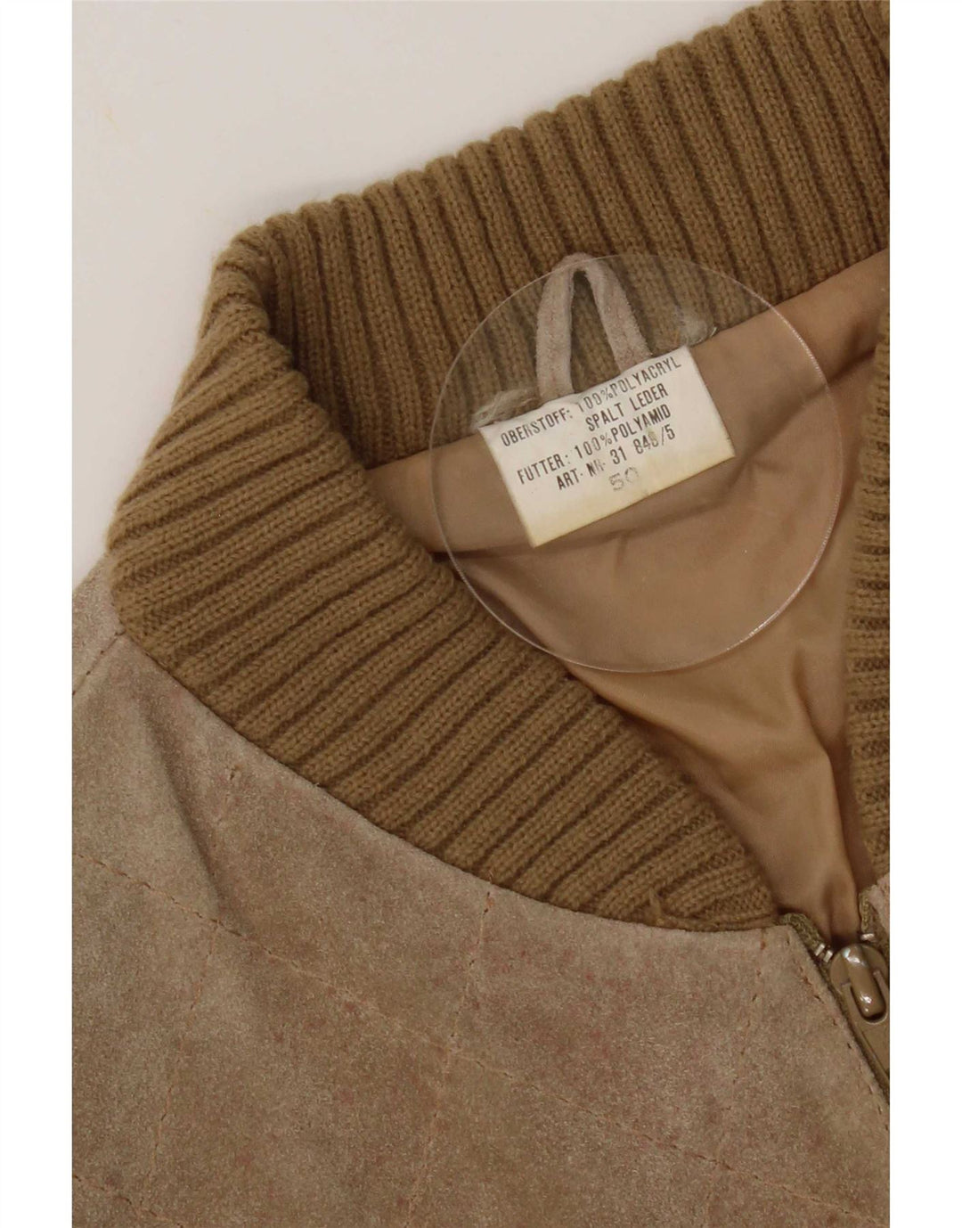 Vintage mujer ante bomber chaqueta EU 50 XL beige colorblock poliacrílico