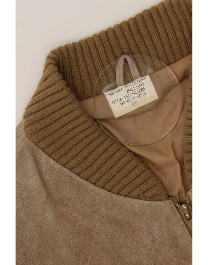 Vintage mujer ante bomber chaqueta EU 50 XL beige colorblock poliacrílico
