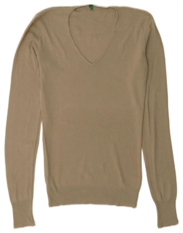 Benetton Jersey con Cuello en V para Mujer UK 8 Small Beige