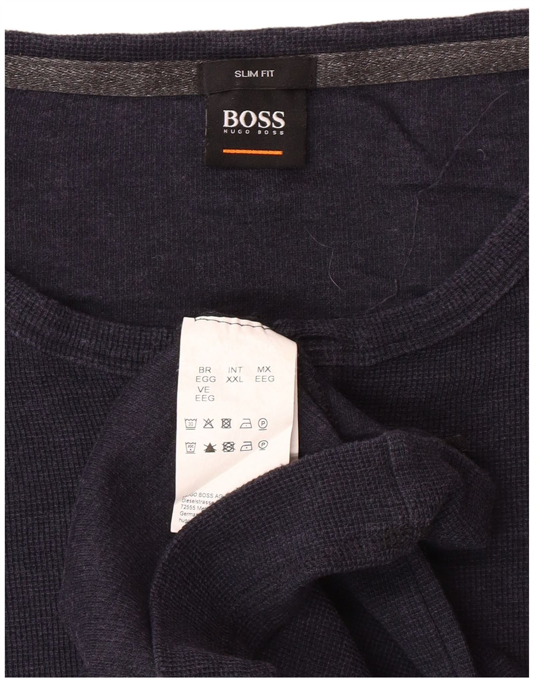 HUGO BOSS Hombre Slim Fit Top Manga Larga 2XL Algodón Azul Marino