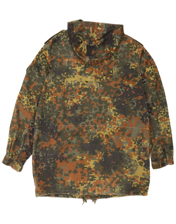 Vintage hombres con capucha abrigo militar Reino Unido 40 algodón de camuflaje caqui grande