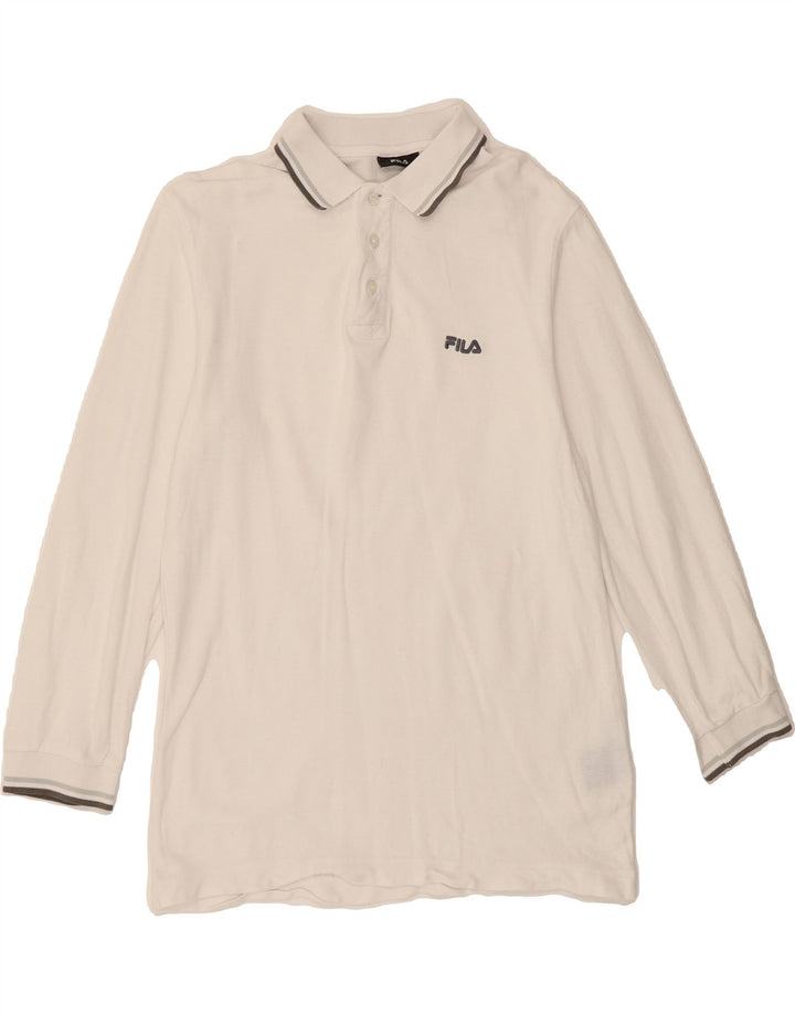 FILA Mens Long Sleeve Polo Shirt Small White Cotton Vintage Fila and Second-Hand Fila from Messina Hembry 