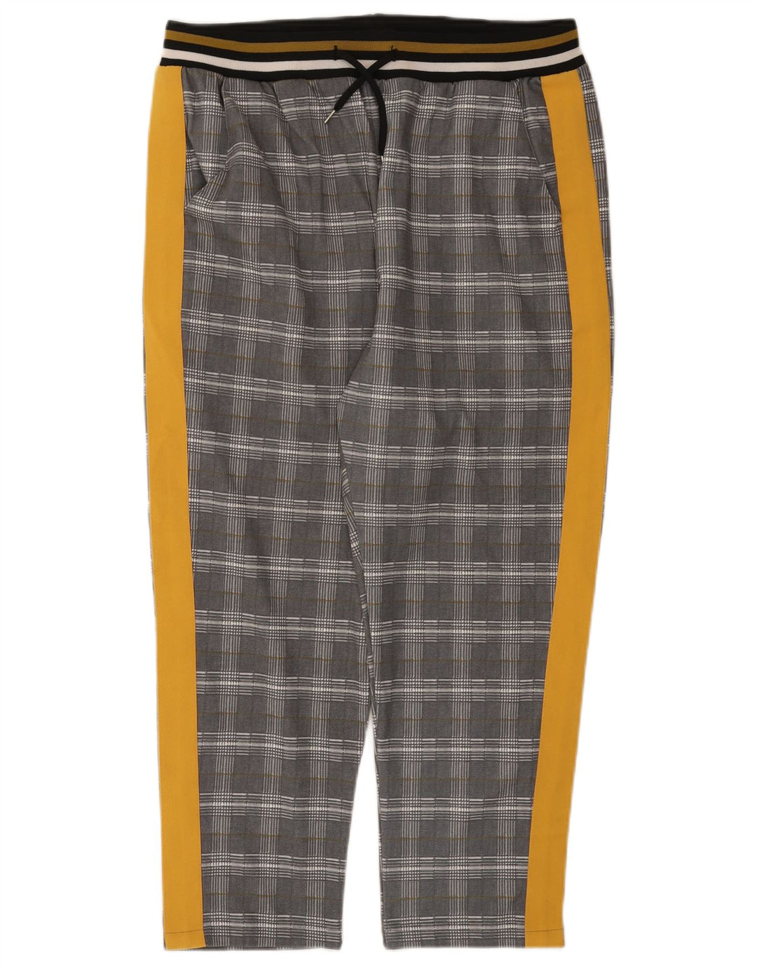 Zara Mujer Crop Chándal Pantalones UK 44 Grande Gris Cuadros Poliéster