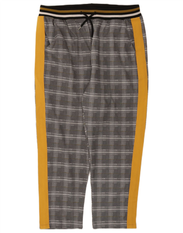Zara Mujer Crop Chándal Pantalones UK 44 Grande Gris Cuadros Poliéster