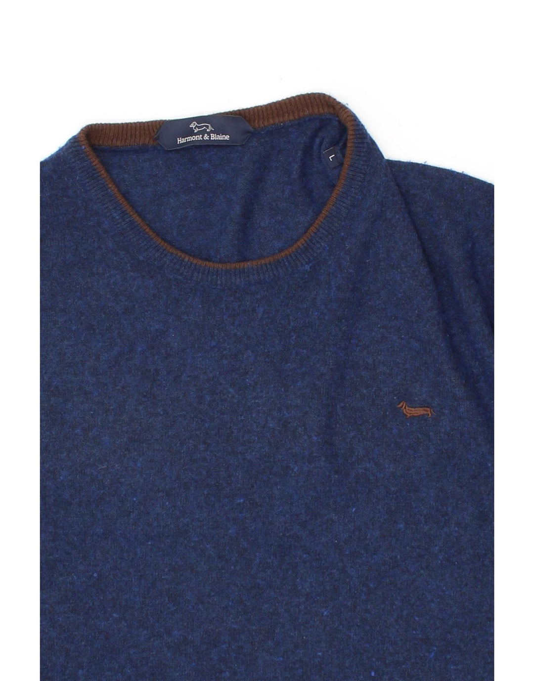 HARMONT & BLAINE Jersey de cuello redondo para hombre de lana azul marino grande