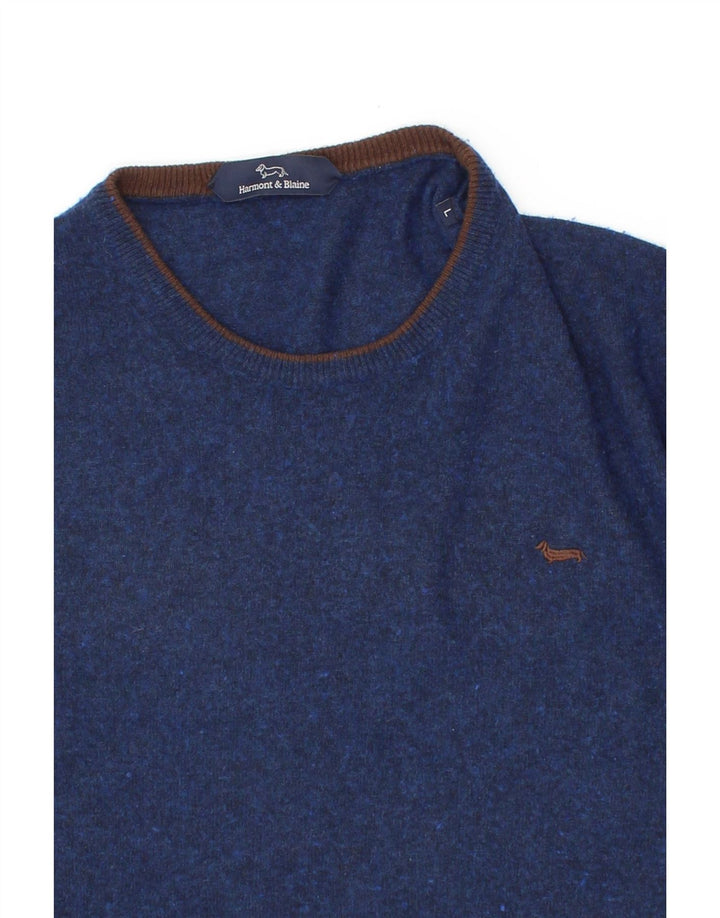 HARMONT & BLAINE Jersey de cuello redondo para hombre de lana azul marino grande