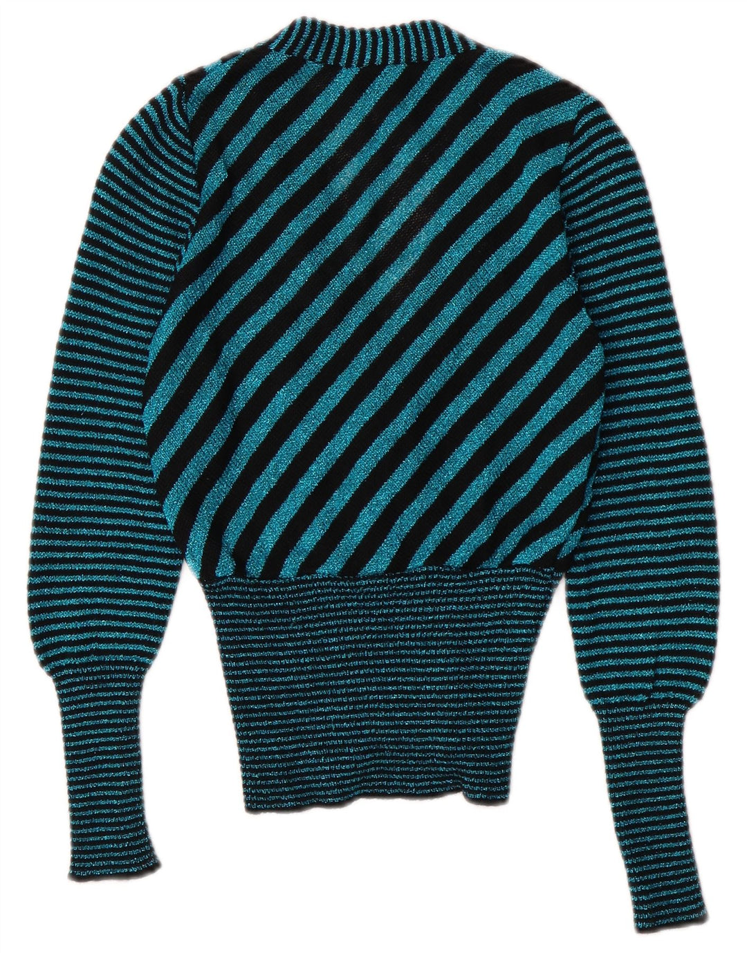 Vintage mujer V-cuello cardigan suéter Reino Unido 6 XS turquesa rayas