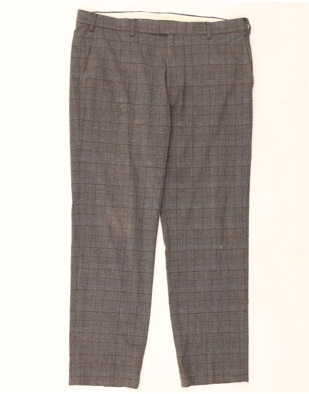 Marks & Spencer Pantalón de traje de corte regular para hombre W38 L31 Poliéster a cuadros gris