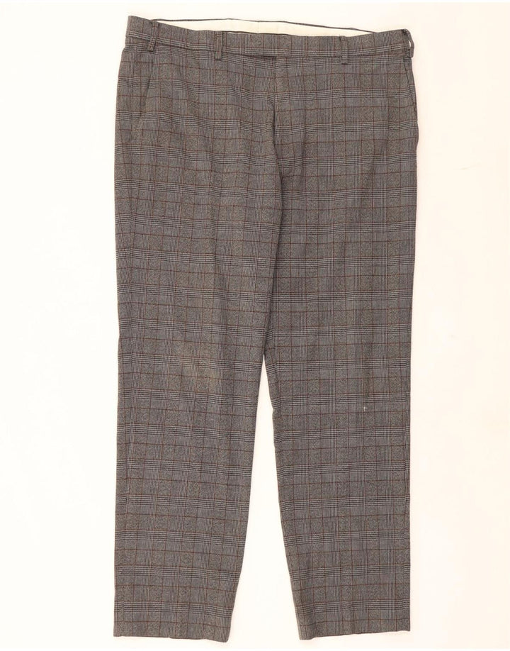 Marks & Spencer Pantalón de traje de corte regular para hombre W38 L31 Poliéster a cuadros gris