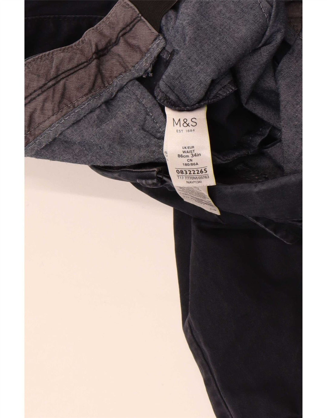 Marks & Spencer Pantalones cortos chinos para hombre W34 Grande Algodón azul marino
