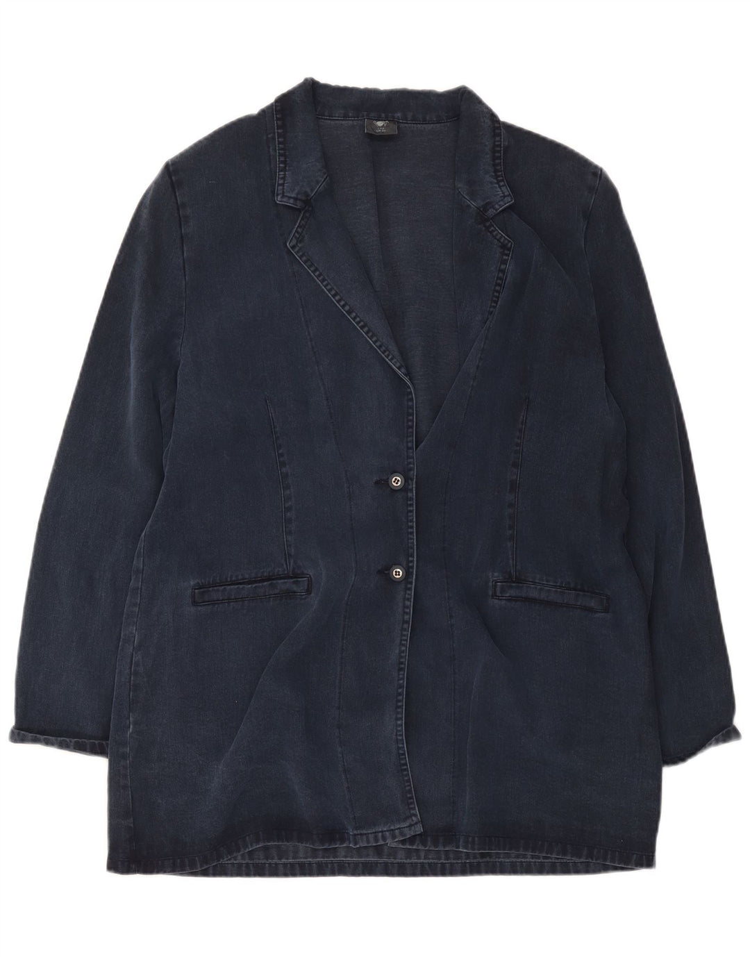 Vintage mujer 2 botones longline Blazer chaqueta Reino Unido 20 2XL azul marino Lyocell