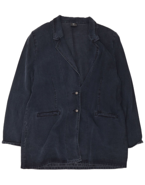 Vintage mujer 2 botones longline Blazer chaqueta Reino Unido 20 2XL azul marino Lyocell