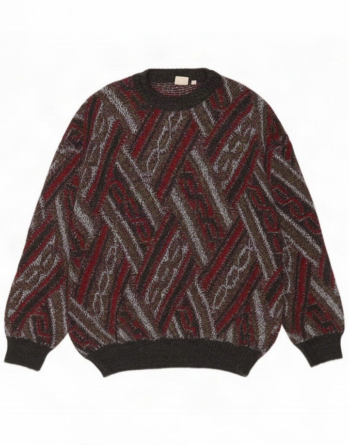 Vintage hombres cuello redondo jersey suéter medio multicolor geométrico