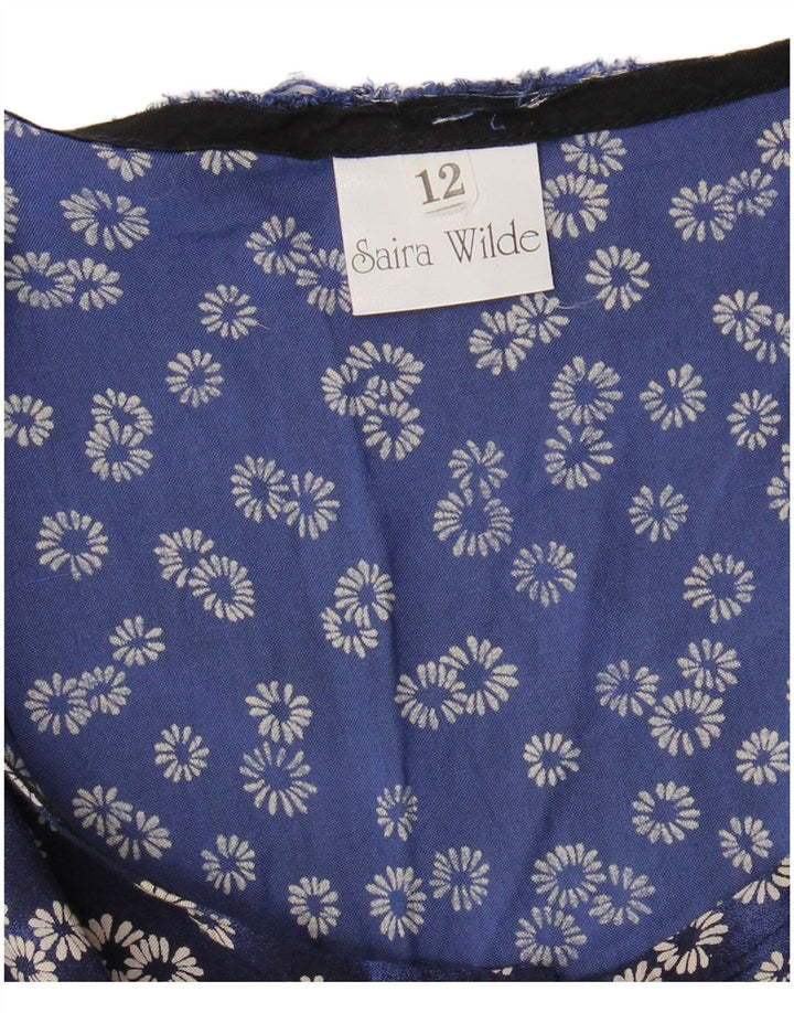 VINTAGE Vestido básico sin mangas para mujer Reino Unido 12 Viscosa floral azul medio