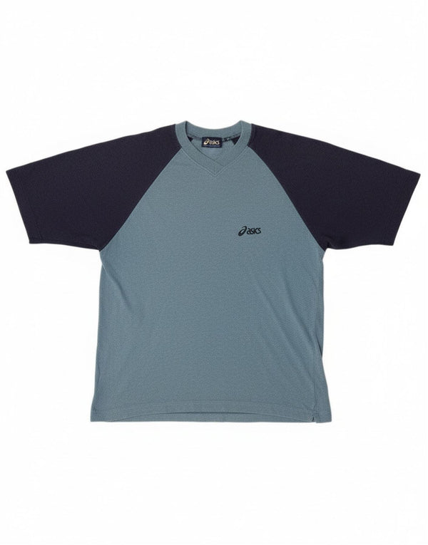 Asics Hombre Camiseta Gráfica Top Algodón Colorblock Azul Medio