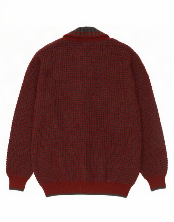Vintage Mens Cardigan Suéter IT 48/50 Lana Media Borgoña