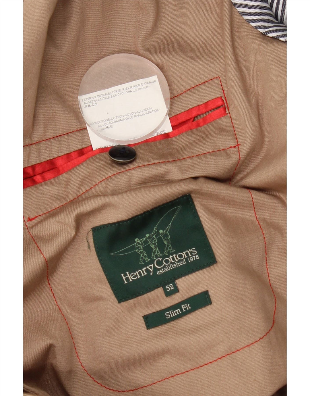 Henry Cottons Chaqueta Blazer Slim Fit con 2 Botones para Hombre IT 52 XL Algodón Beige