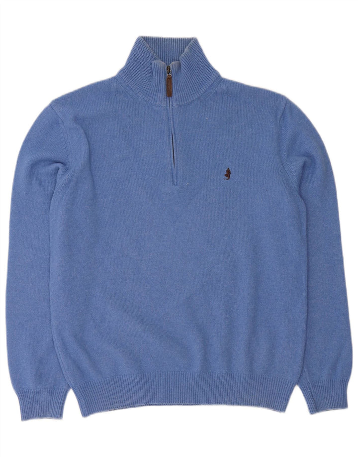 Marlboro Classics Jersey para hombre con cuello y cremallera de lana azul medio