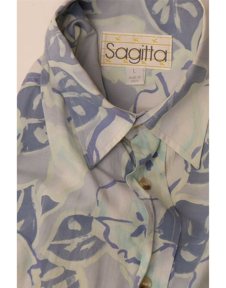 Vintage hombres camisa de manga corta grande azul floral