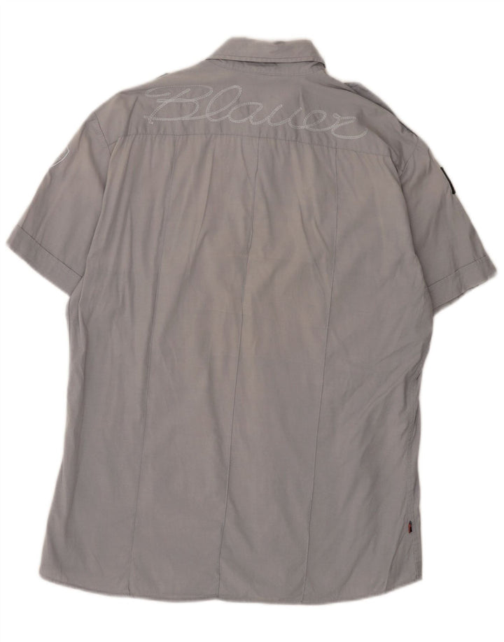 Blauer Camisa gráfica de manga corta para hombre 2XL Algodón gris