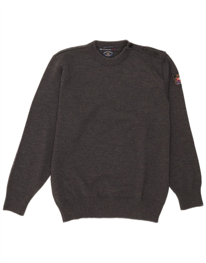 Amerigo Vespucci Jersey para hombre con cuello y botones de lana gris medio