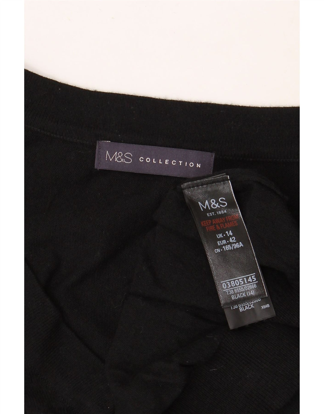 MARKS & SPENCER Jersey con cuello en V para mujer UK 44 Grande Algodón negro