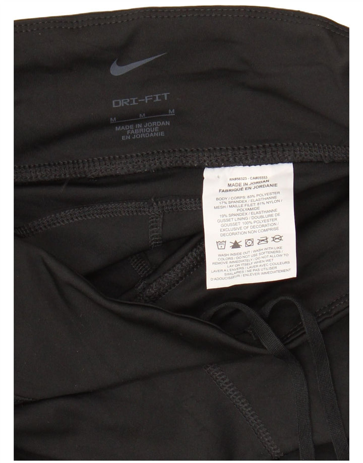 NIKE Leggings cortos Dri Fit para mujer UK 12 Mediano Negro Poliéster