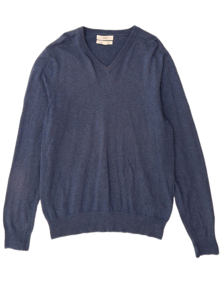 Marks & Spencer Jersey con cuello en V para hombre de algodón azul medio