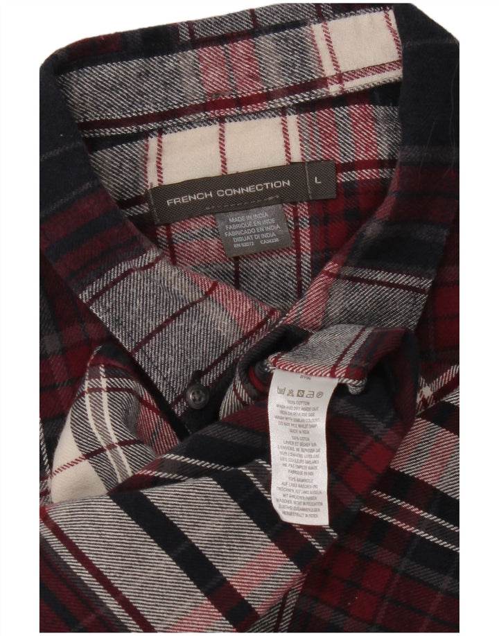 Camisa de franela para hombre de French Connection, talla grande, de algodón a cuadros en azul marino