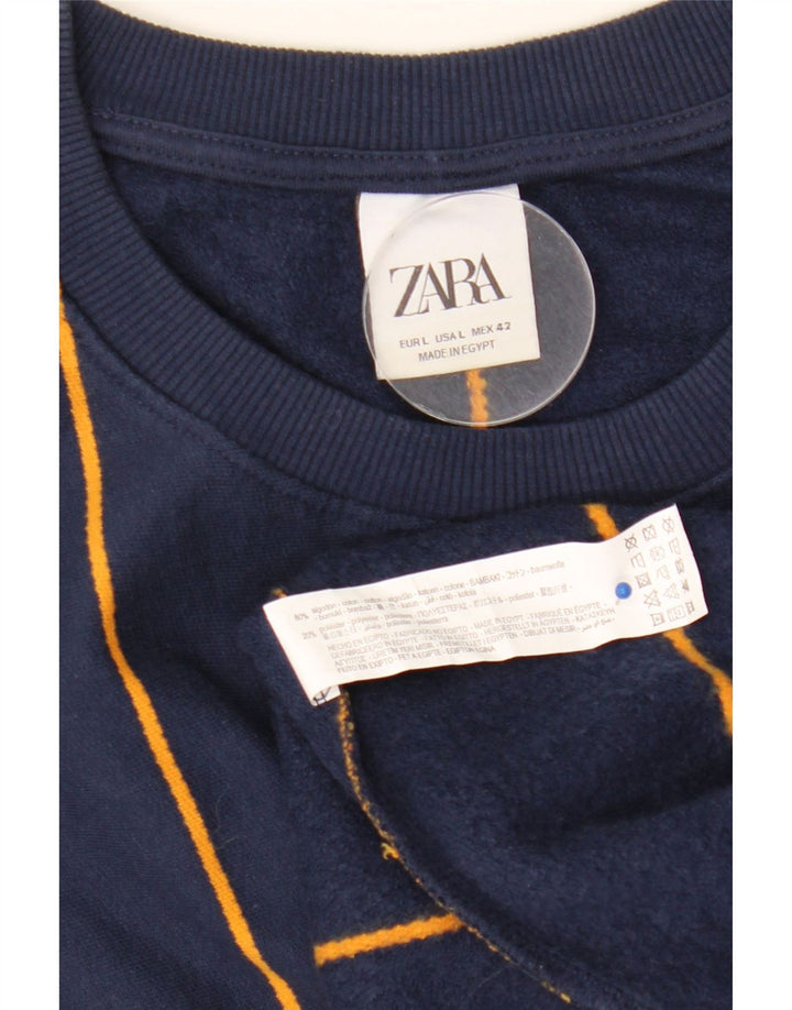 Zara Hombre Sudadera Jumper Large Azul Marino Rayas Algodón