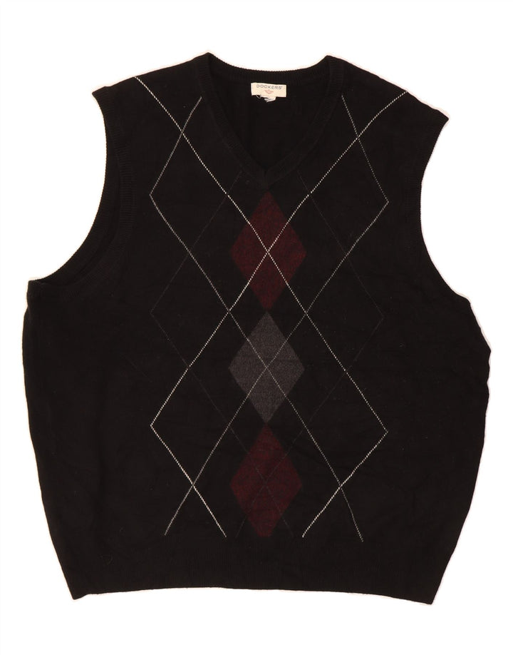 DOCKERS Mens Vest Tank Top XL Black Argyle/Diamond Vintage Dockers and Second-Hand Dockers from Messina Hembry 