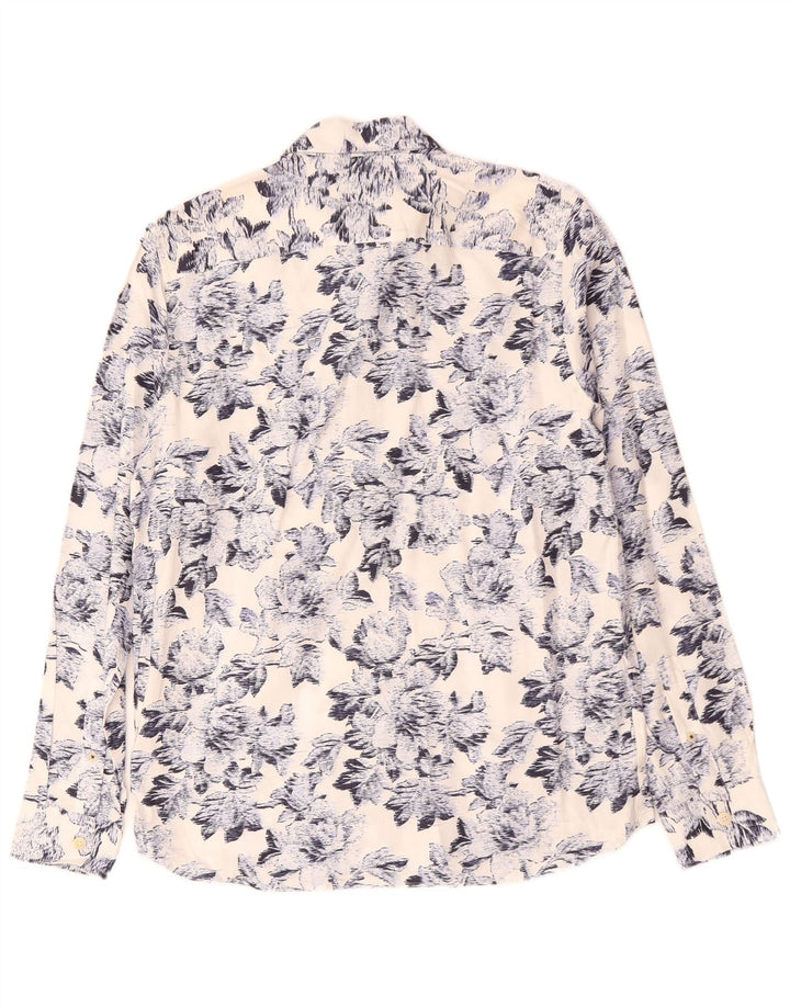 TED BAKER Camisa para hombre Talla 2 Pequeña Algodón floral blanco