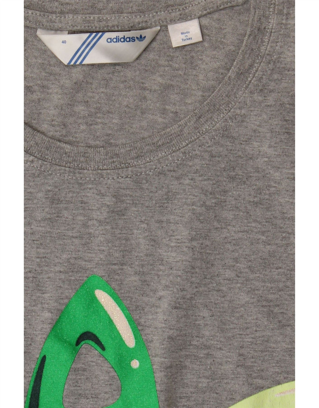 ADIDAS Womens Graphic T-Shirt Top EU 40 Medium Grey Vintage Adidas and Second-Hand Adidas from Messina Hembry 