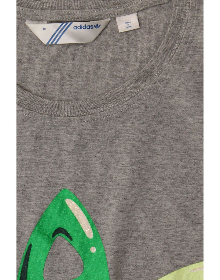ADIDAS Womens Graphic T-Shirt Top EU 40 Medium Grey Vintage Adidas and Second-Hand Adidas from Messina Hembry 
