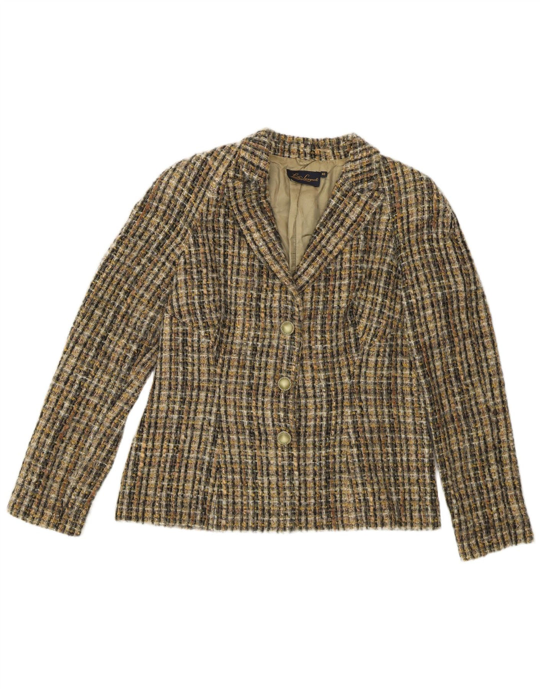 Luisa Spagnoli Chaqueta tipo blazer de 3 botones para mujer IT 46 Lana a cuadros caqui grande