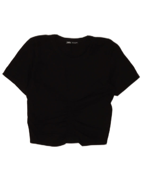 Zara Mujer Crop Camiseta Top UK 12 Medium Negro Algodón