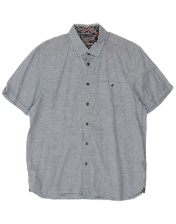 Ted Baker Camisa de manga corta para hombre Talla 5 XL Algodón moteado azul