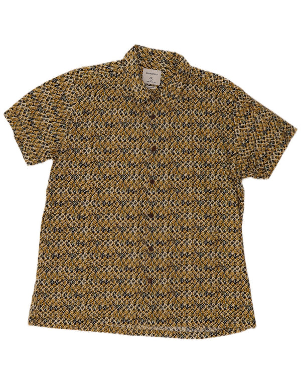 Springfield Mens Short Sleeve Custom Fit Shirt 2XL Yellow Geometric