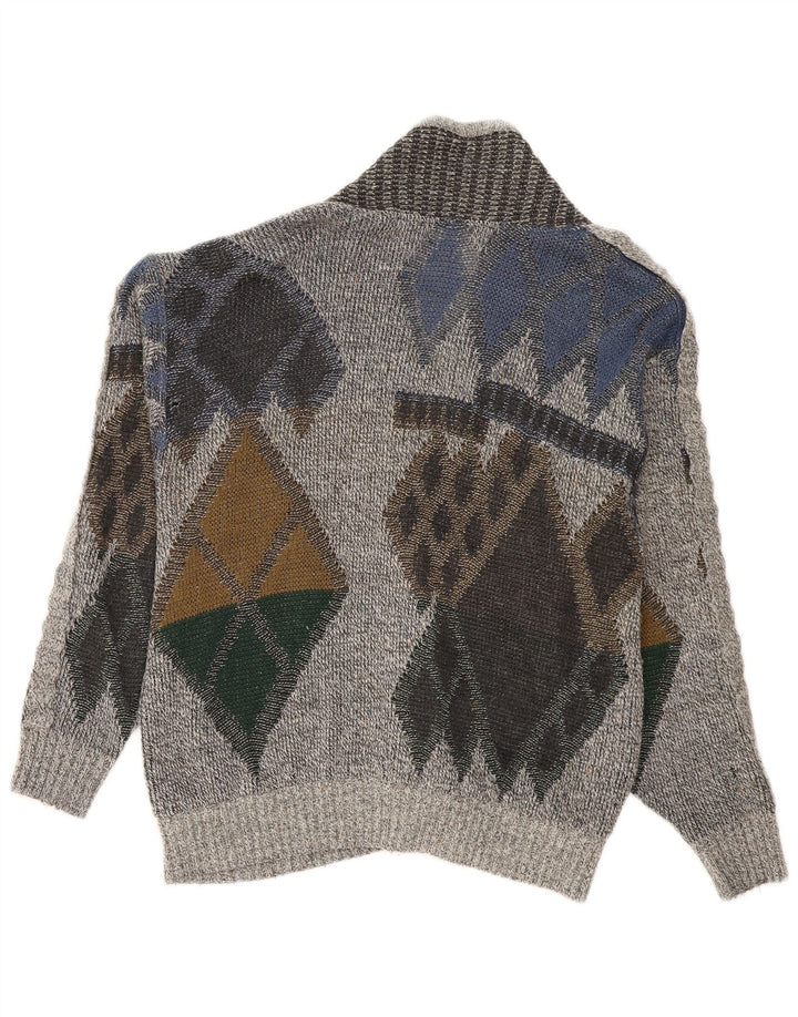 Vintage hombres Cardigan suéter IT 50 gris medio Argyle/Diamante