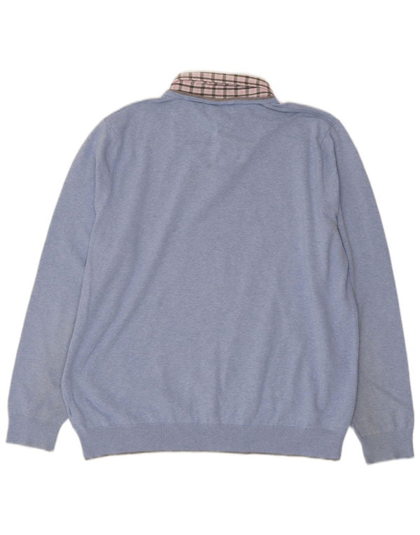 Marks & Spencer Jersey Regular Fit con Cuello en V para Hombre XL Algodón a Cuadros Azul