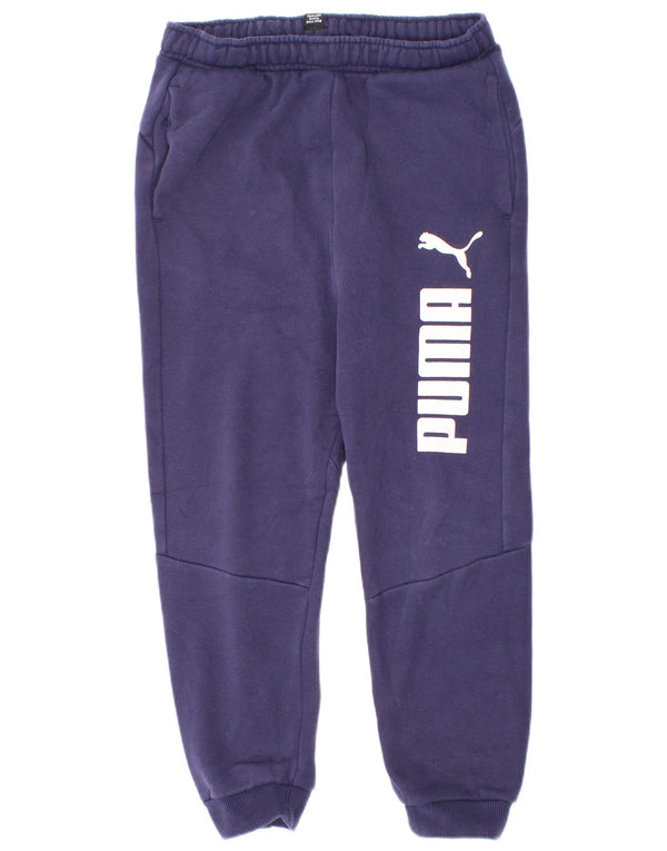 Puma - Pantalón de chándal gráfico para niño, 7-8 años, algodón, azul marino