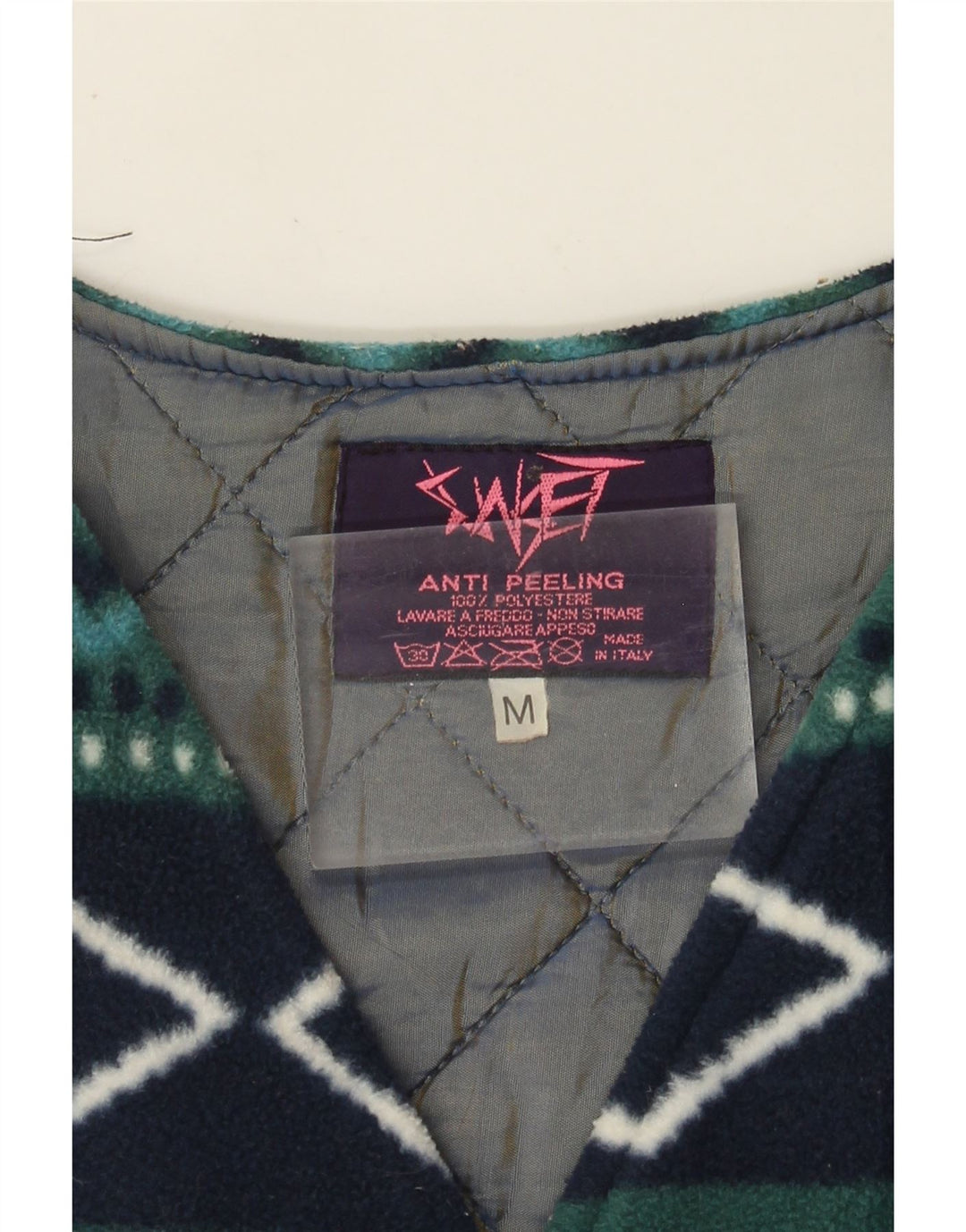 Vintage mujer polar Gilet Reino Unido 14 verde medio Argyle/Diamond Retro